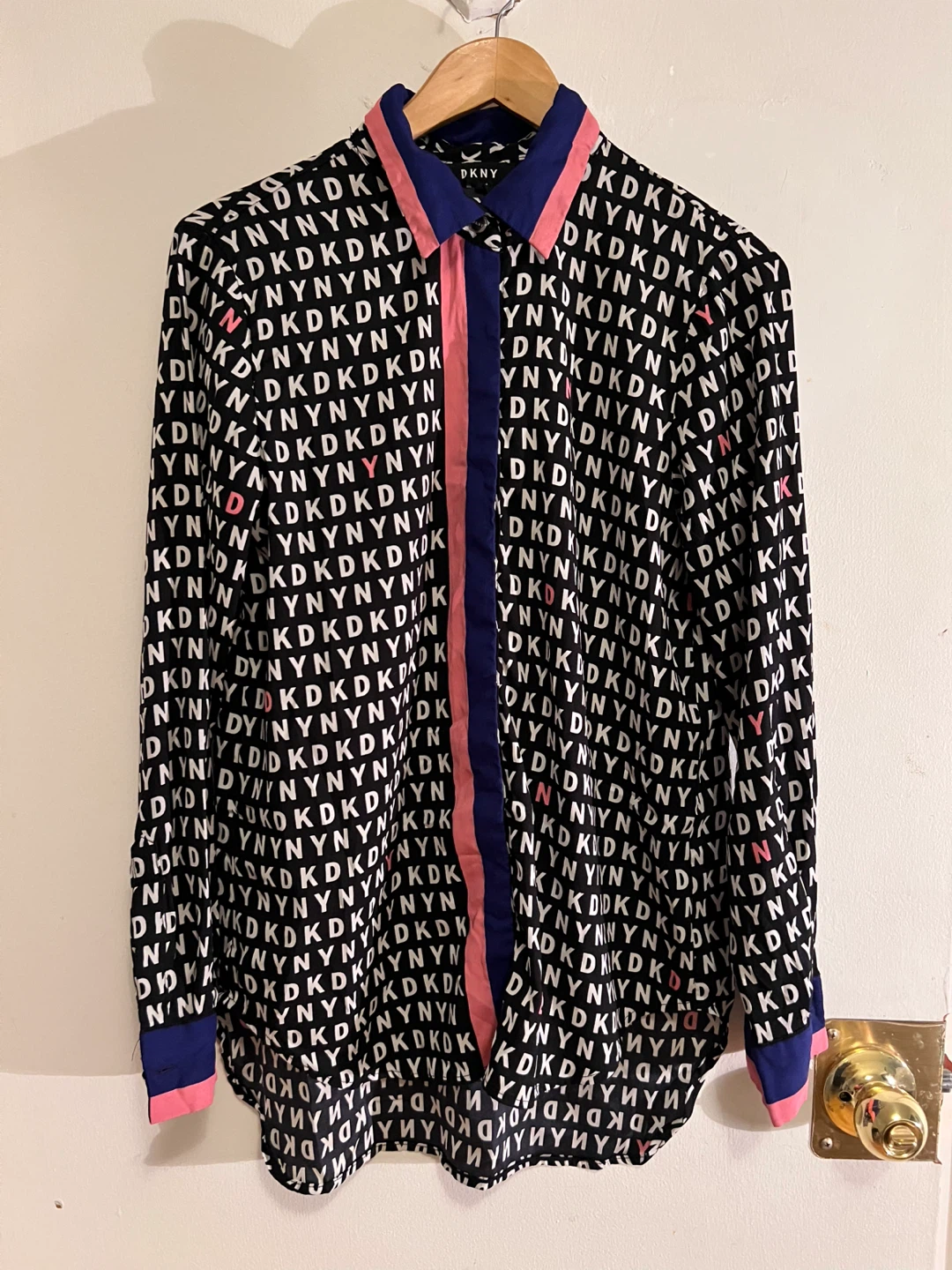 DKNY Women's Black Oversized All-Over Logo Button-Up Shirt - photo 3