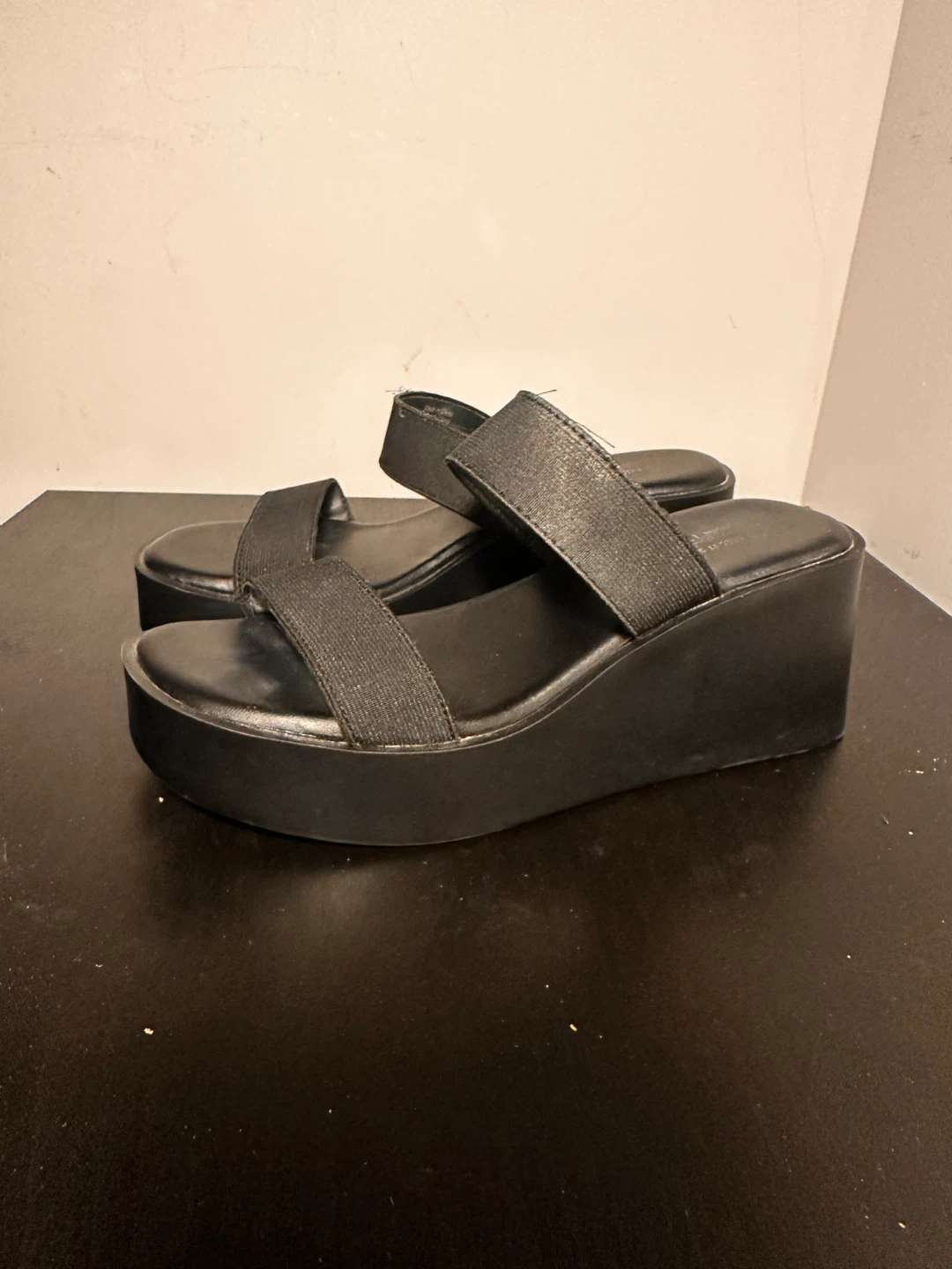 Black Wedge Platform Sandals