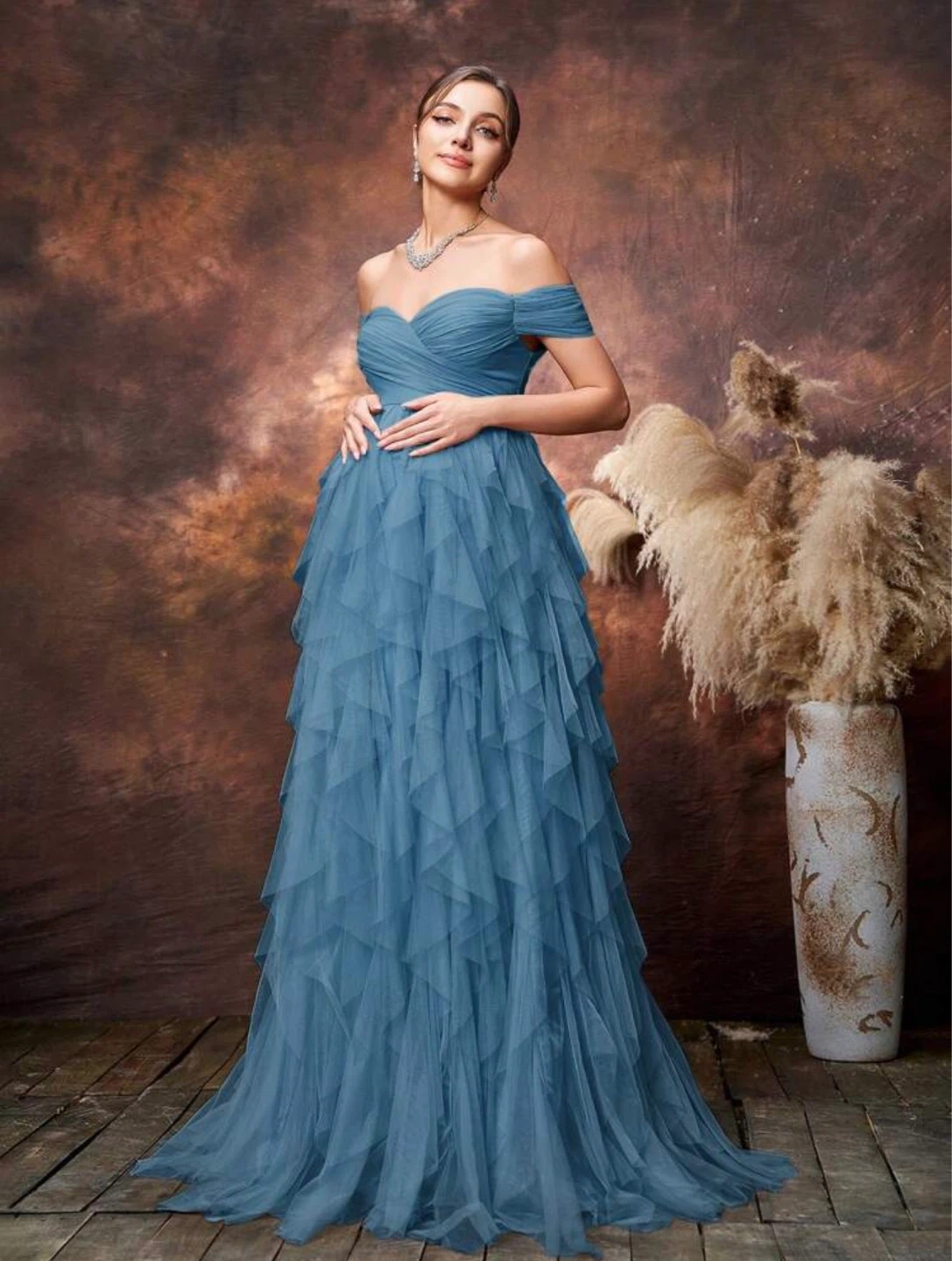 Blue Tulle Off-the-Shoulder Maternity Gown - photo 2