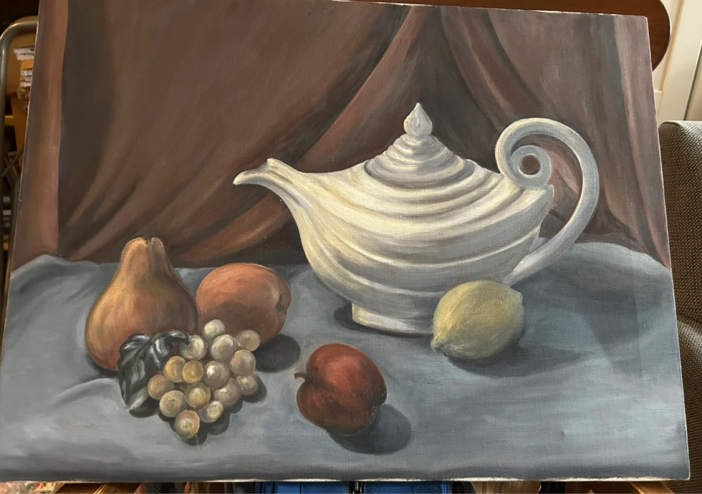 Original Still Life Oil Painting - Teapot & Fruit