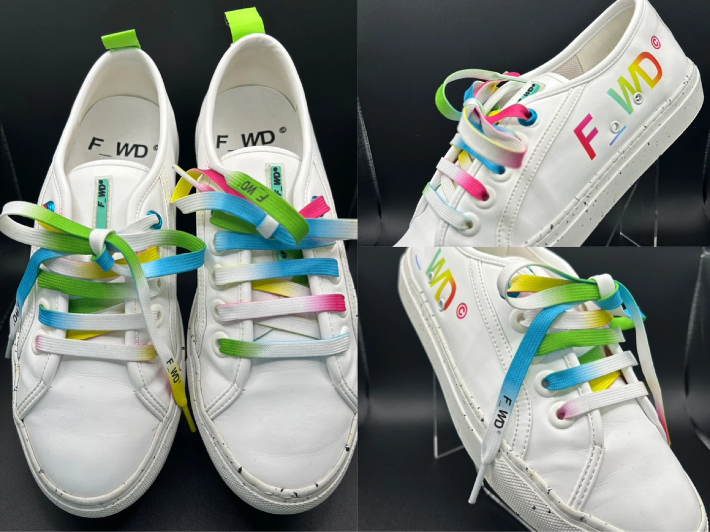 7.5 - F_WD White Sneakers with Rainbow Laces