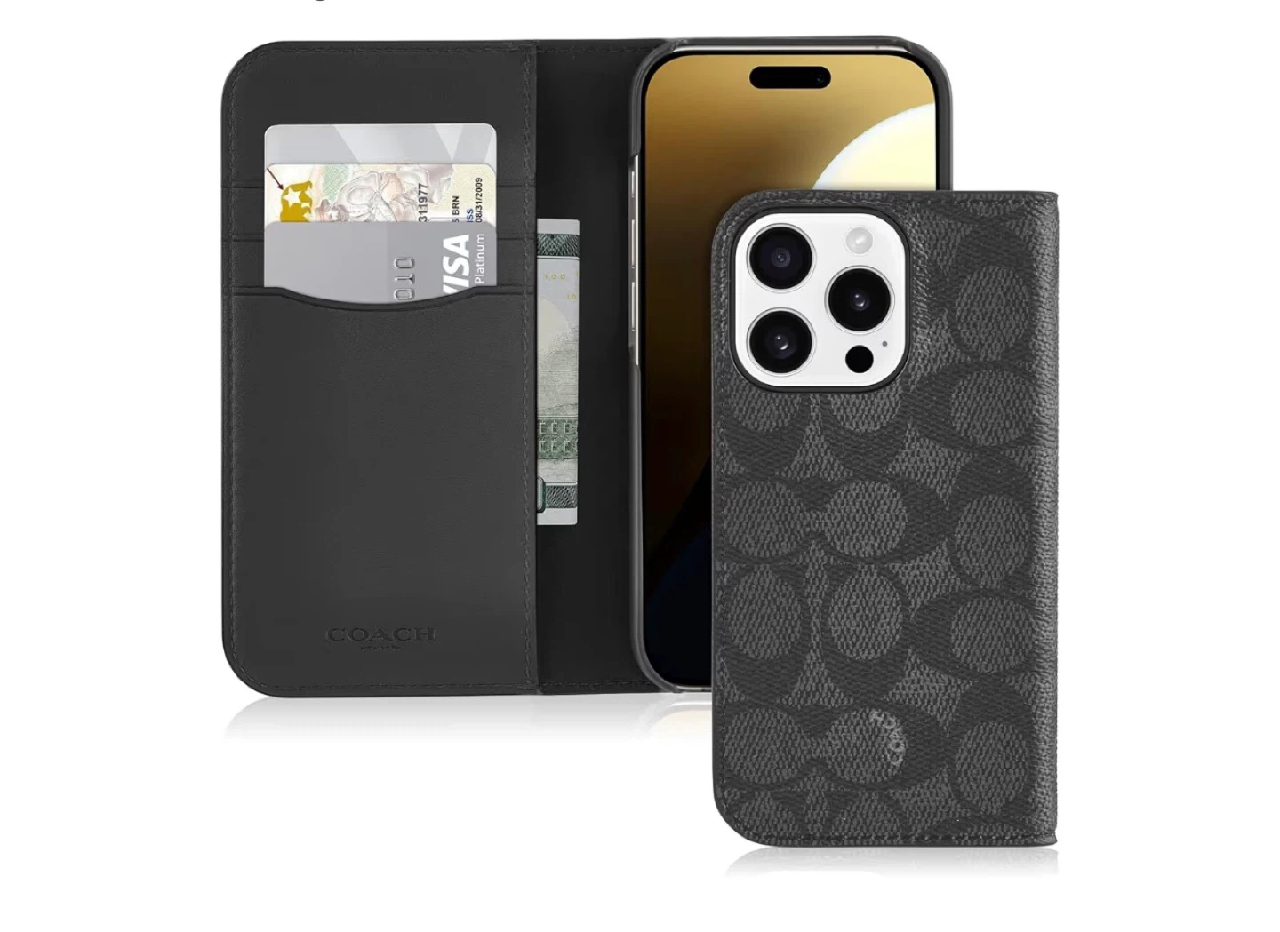 New Coach Canvas Wallet Folio iPhone 16 Pro Case Charcoal