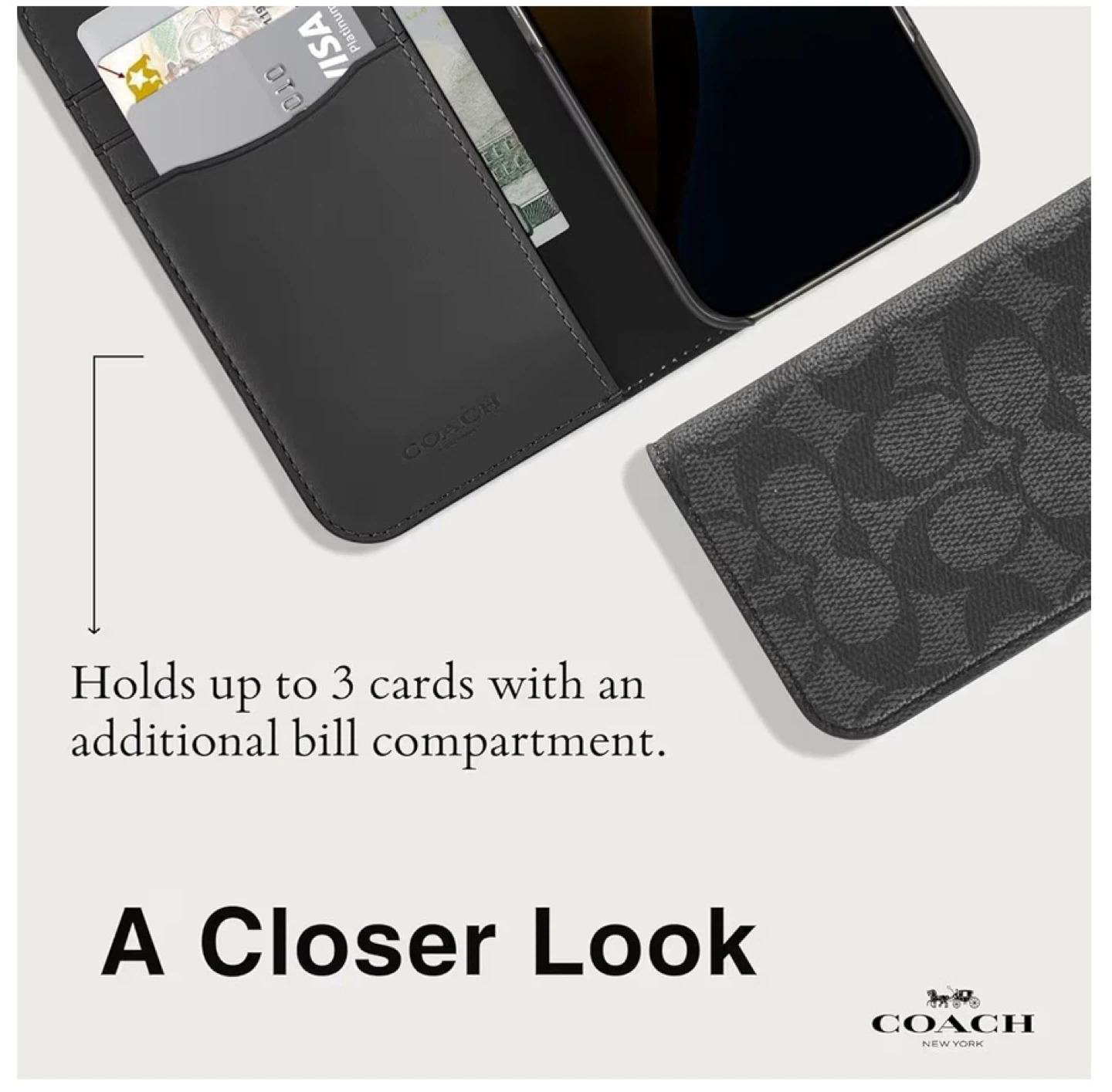 New Coach Canvas Wallet Folio iPhone 16 Pro Case Charcoal - photo 5