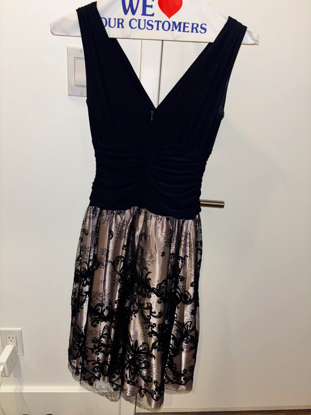 S.L. Fashions Black & Nude Lace Party Dress Sz 6 - photo 3