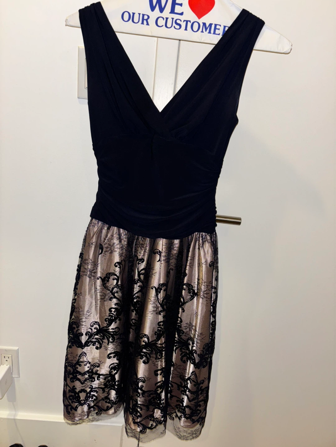 S.L. Fashions Black & Nude Lace Party Dress Sz 6