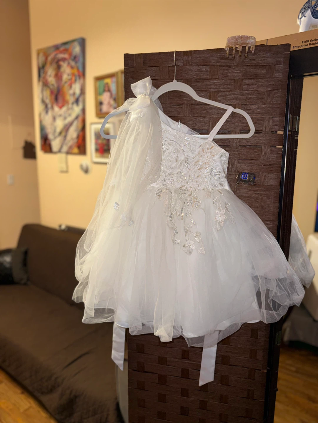 White Flower Girl Dress with Sparkly Embellishments