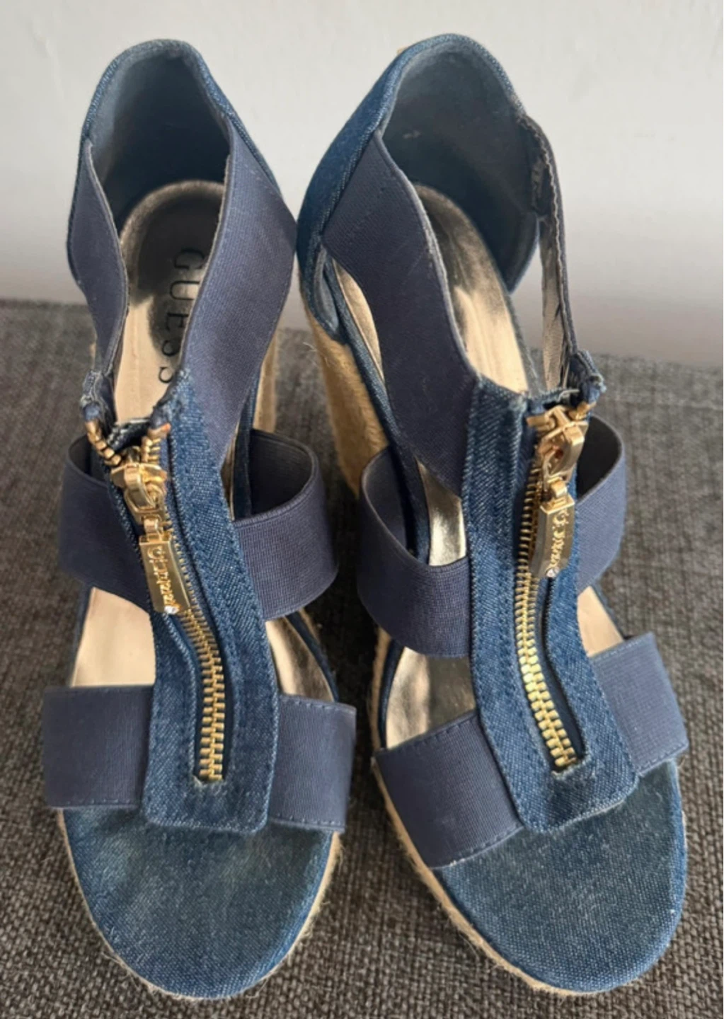 Guess Denim Wedge Espadrille Sandals Size 5.5 - photo 5