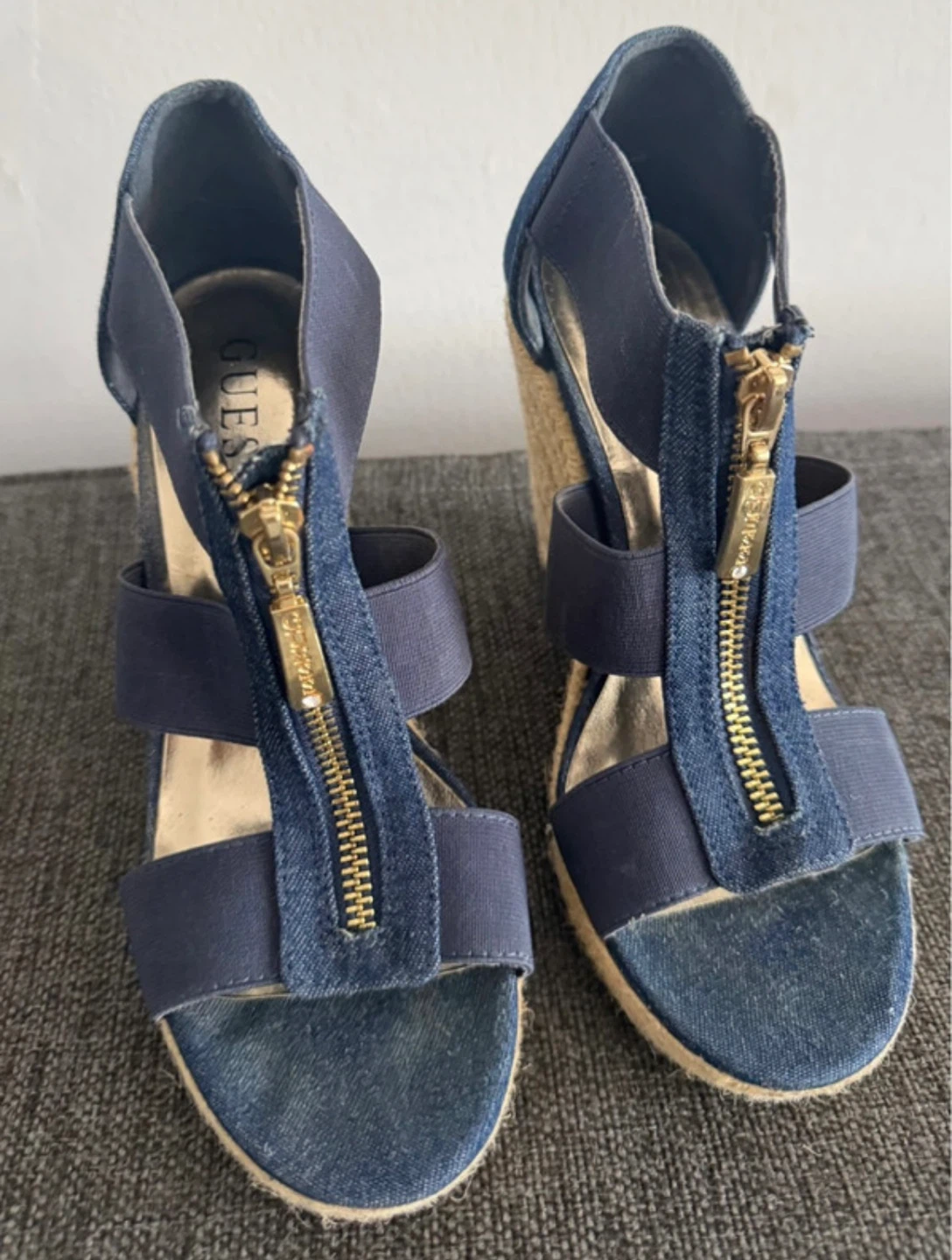 Guess Denim Wedge Espadrille Sandals Size 5.5