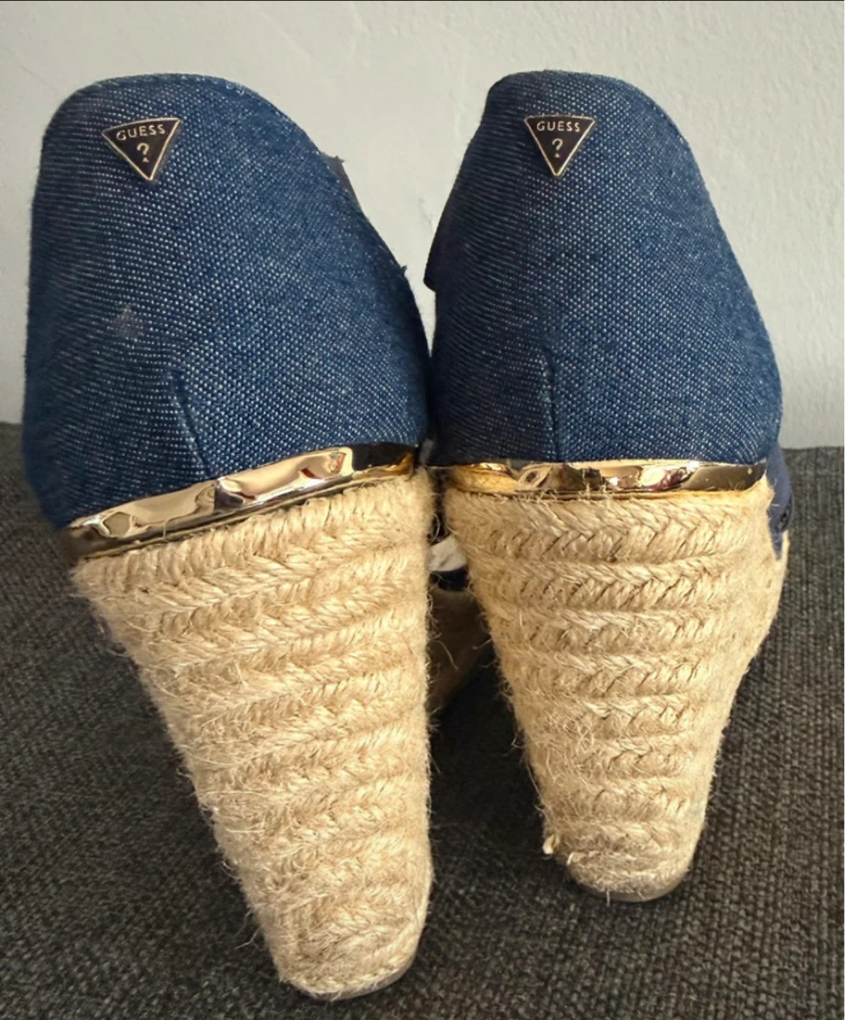Guess Denim Wedge Espadrille Sandals Size 5.5 - photo 3