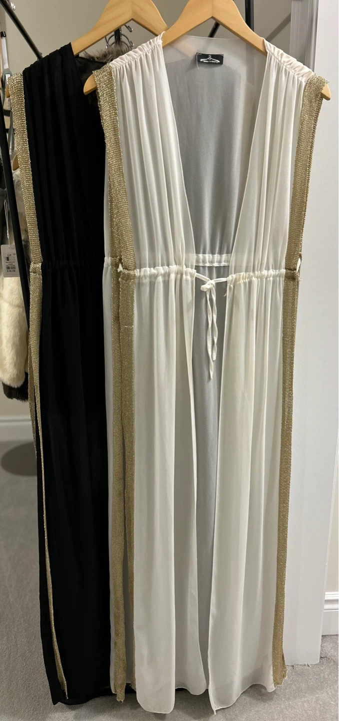 Black sheer kimono with gold trim and white - photo 2