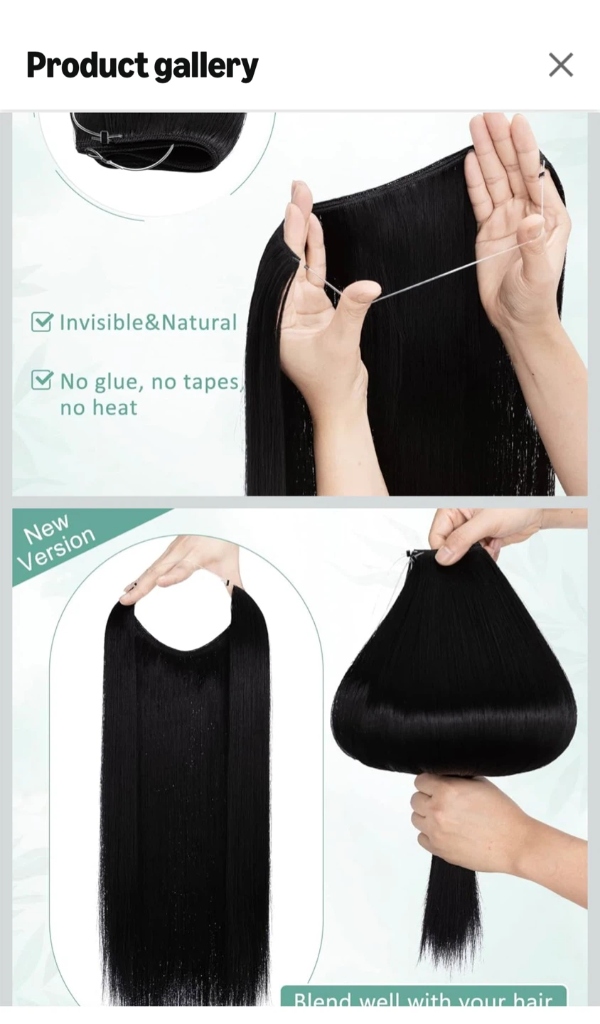 Invisible Wire Hair Extensions Halo Hair Piece - 20 Inch Black - photo 2
