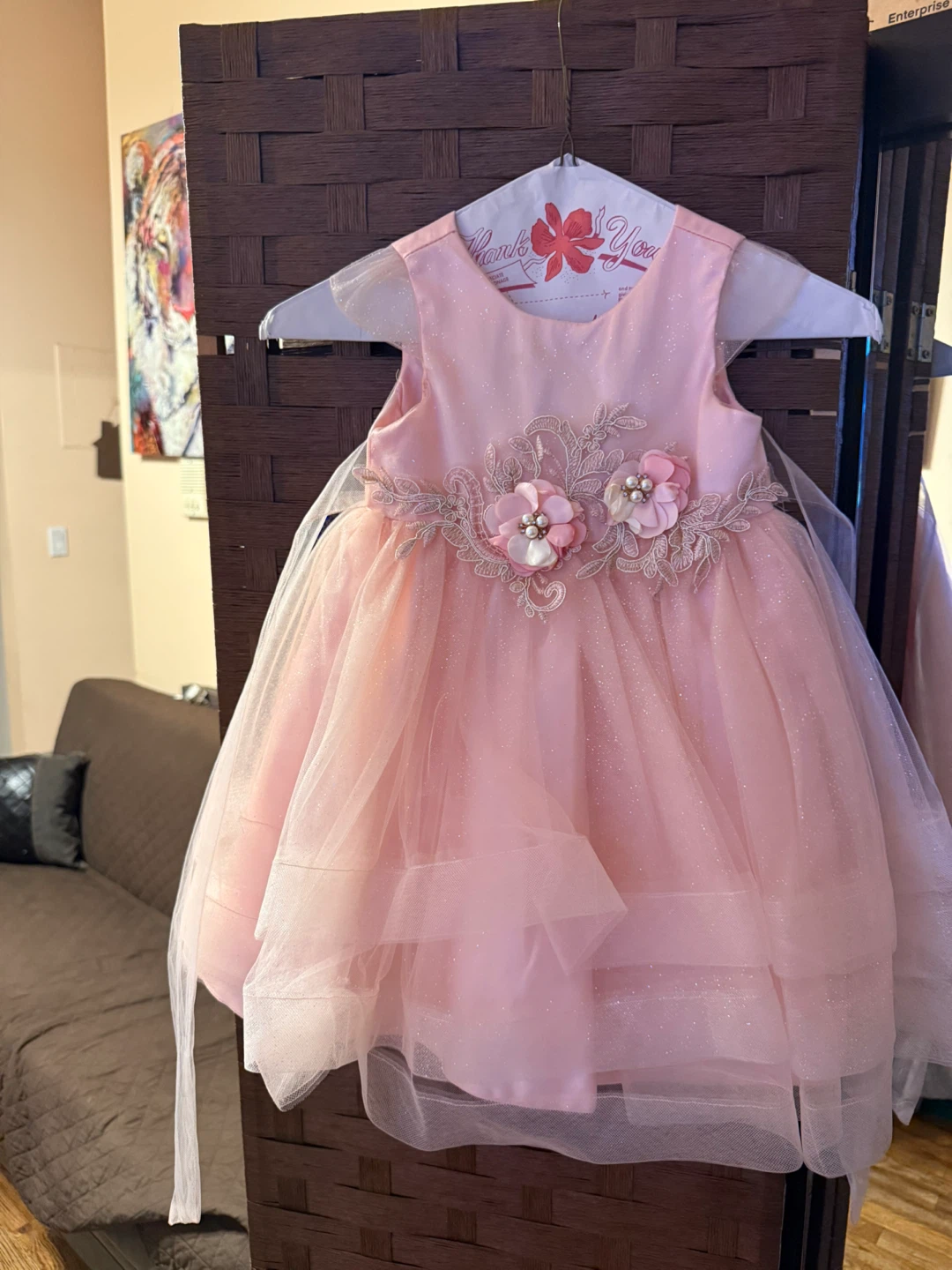 Pink Sparkle Tulle Dress with Floral Appliqué