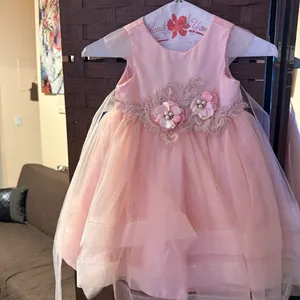 Pink Sparkle Tulle Dress with Floral Appliqué