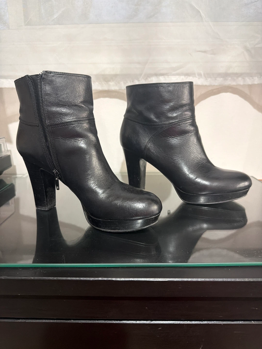 Black Leather Heeled Ankle Boots