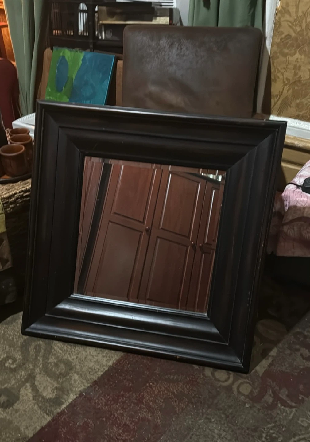 Dark Wood Framed Wall Mirror - photo 2