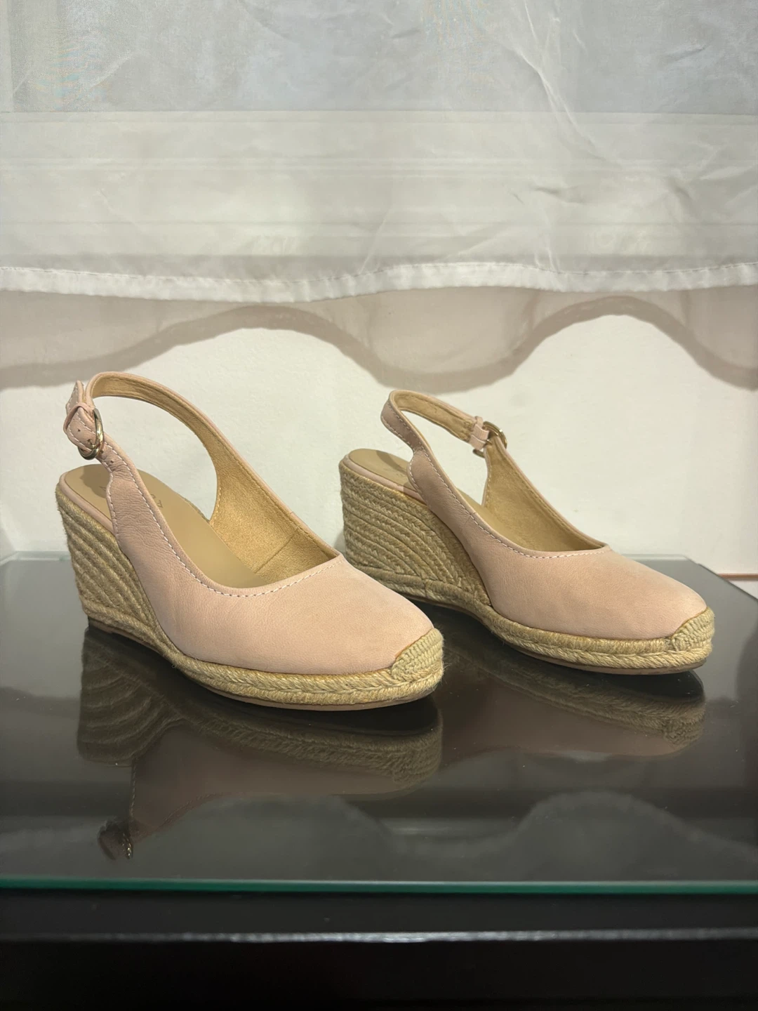Blush Pink Suede Espadrille Wedge Slingbacks