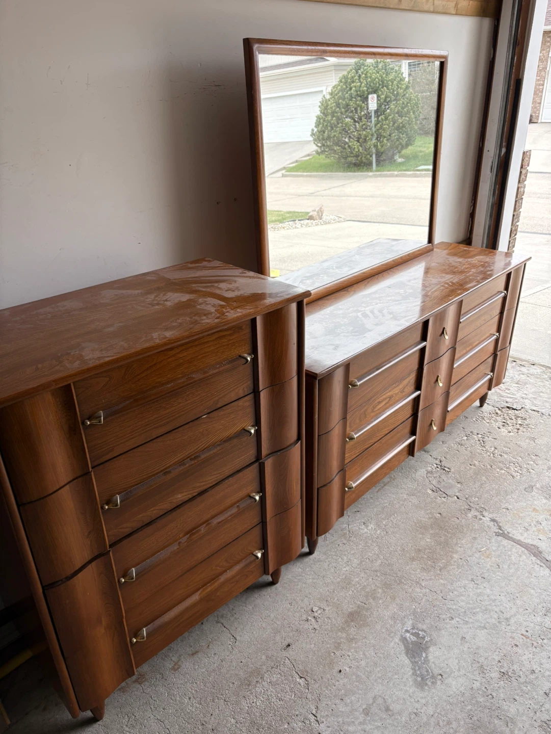 Vintage Wood Dresser with Mirror