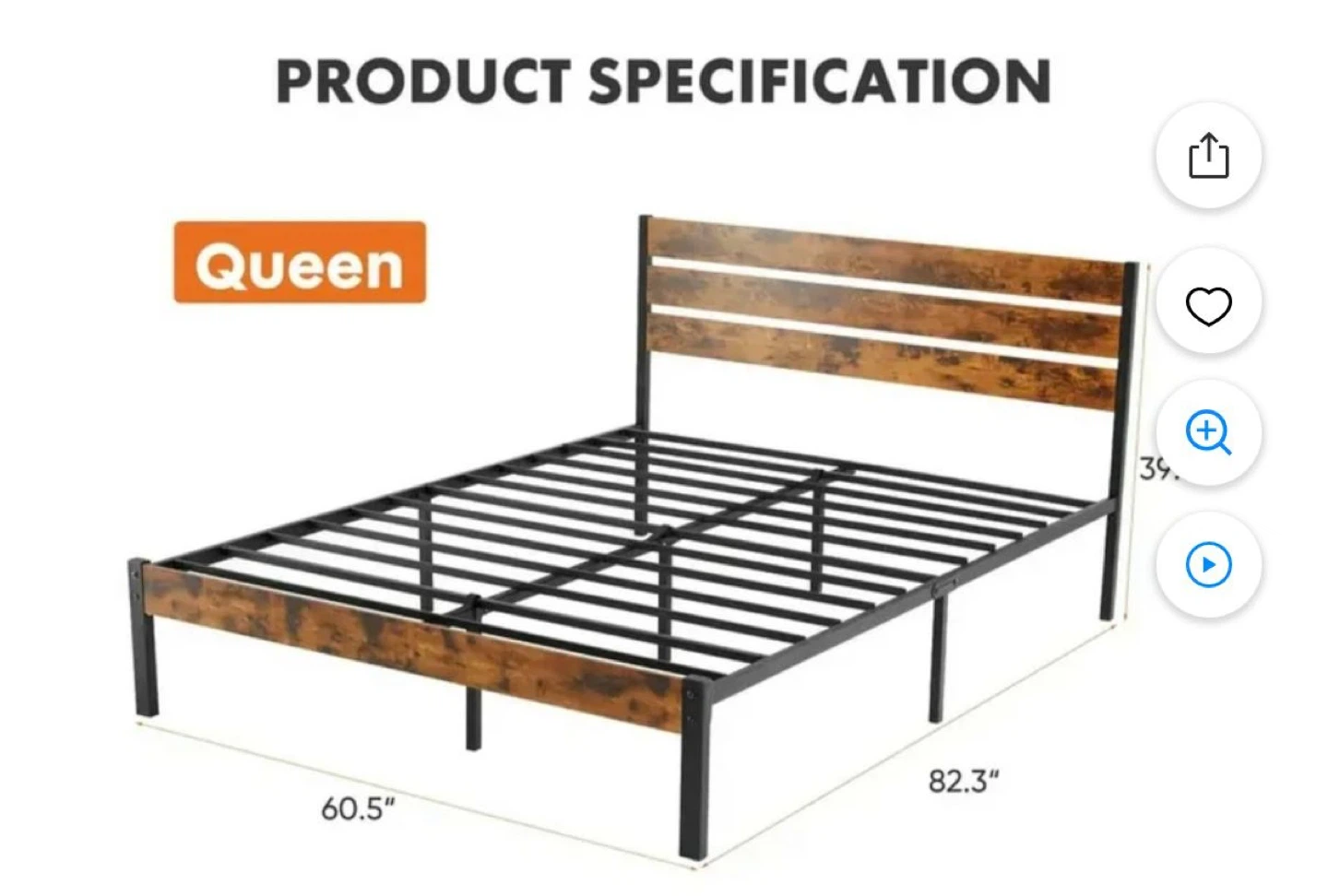 Queen Size Metal Bed Frame with Headboard and Mattress