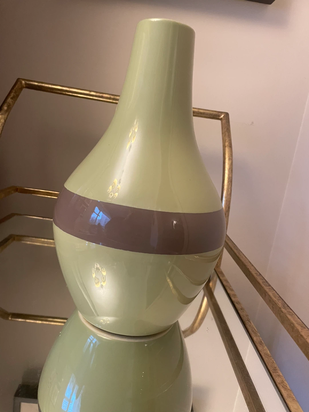 Pale Green and Brown Striped Ceramic Vase - photo 4