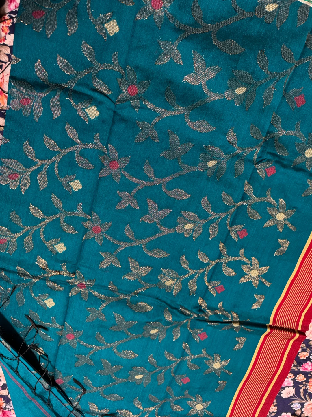 Teal saareeee with gold floral pattern - photo 4