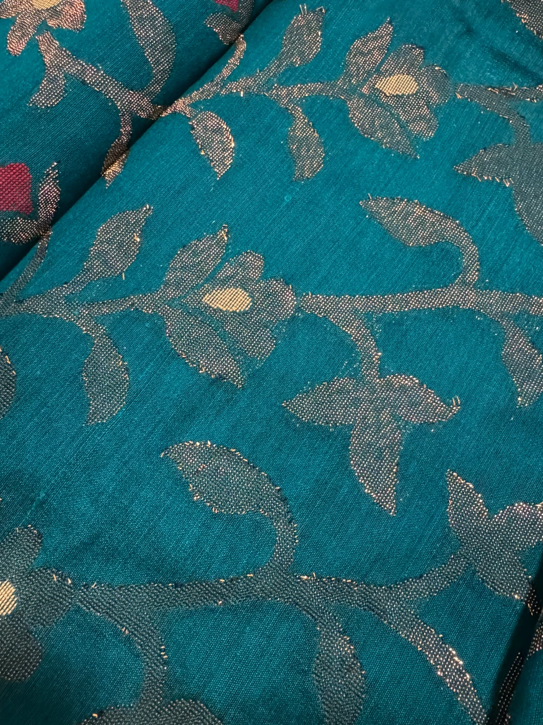 Teal saareeee with gold floral pattern - photo 2