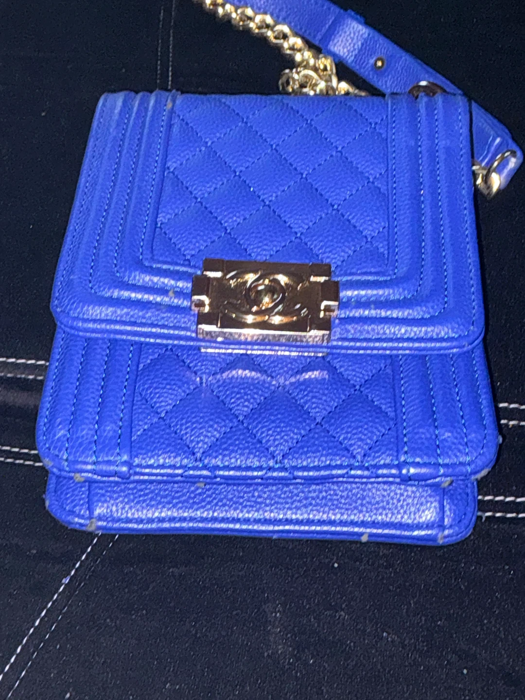 Royal Blue Quilted Crossbody Bag with Gold Chain - photo 4