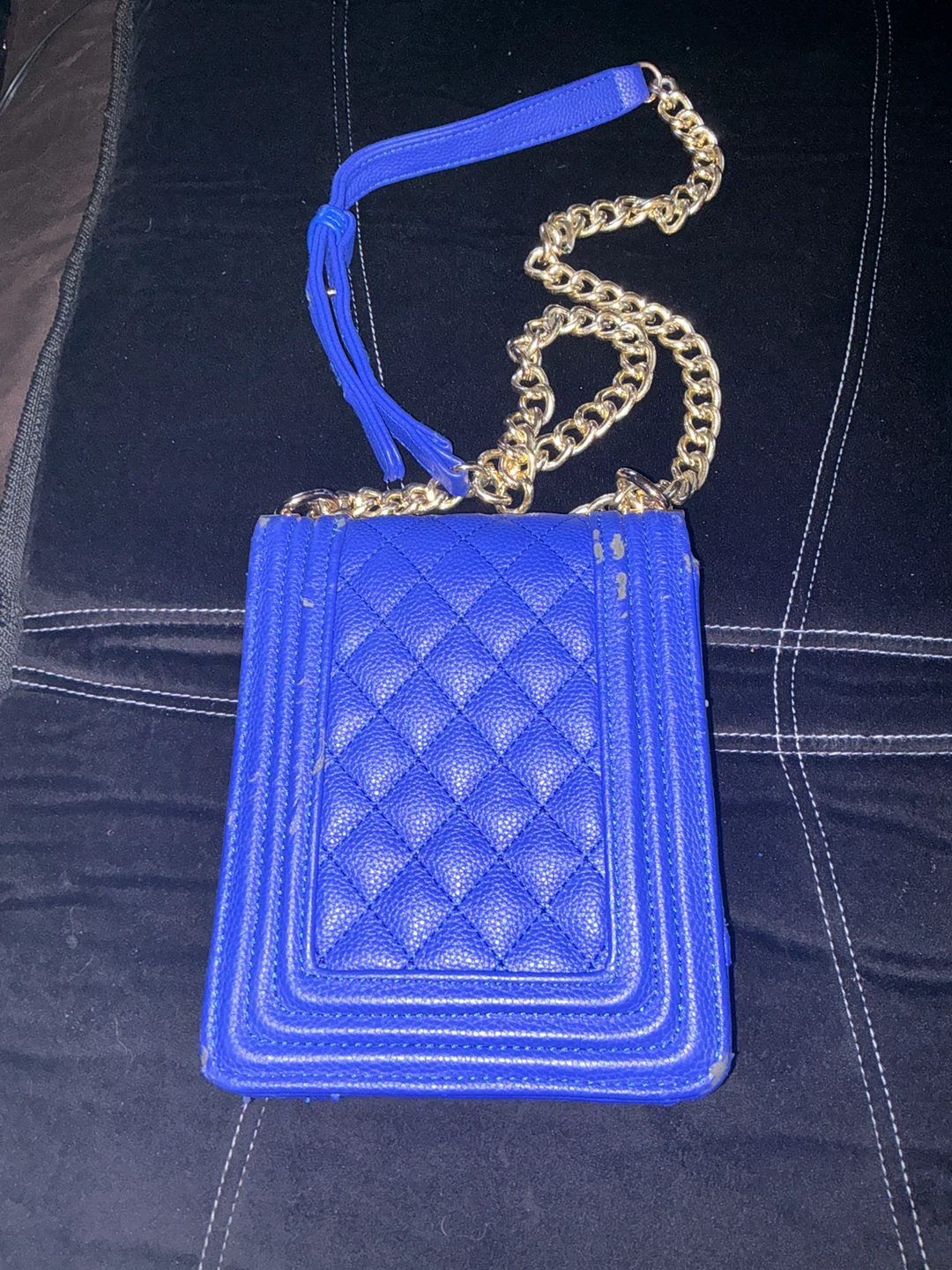 Royal Blue Quilted Crossbody Bag with Gold Chain - photo 2