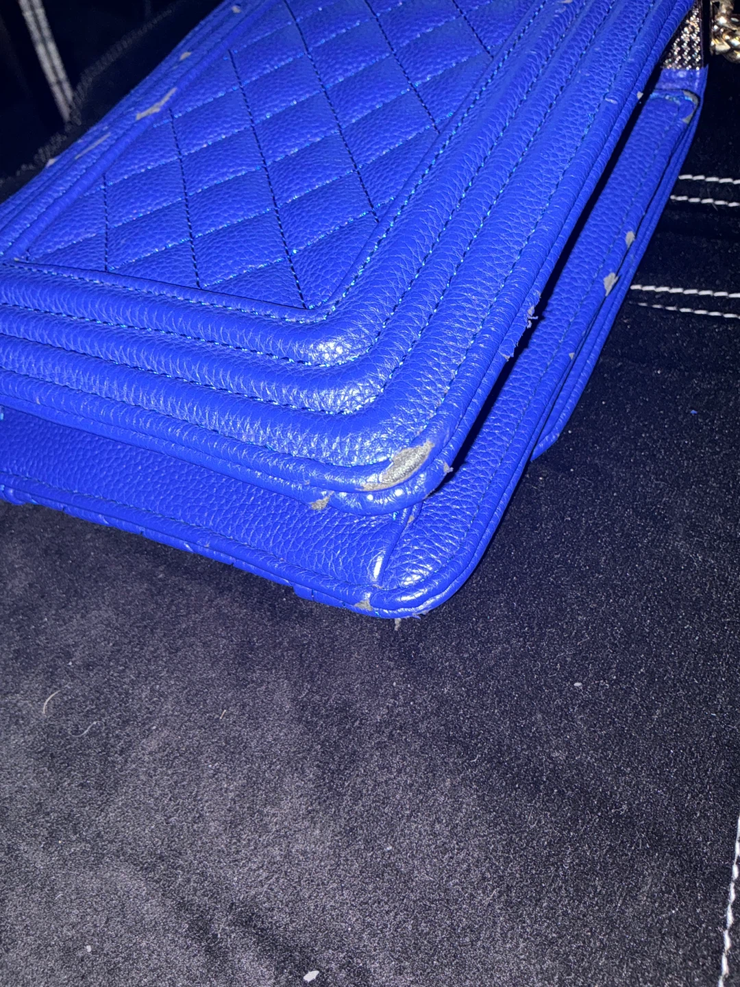 Royal Blue Quilted Crossbody Bag with Gold Chain - photo 3