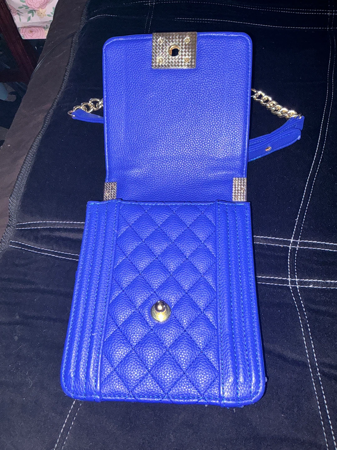 Royal Blue Quilted Crossbody Bag with Gold Chain - photo 5