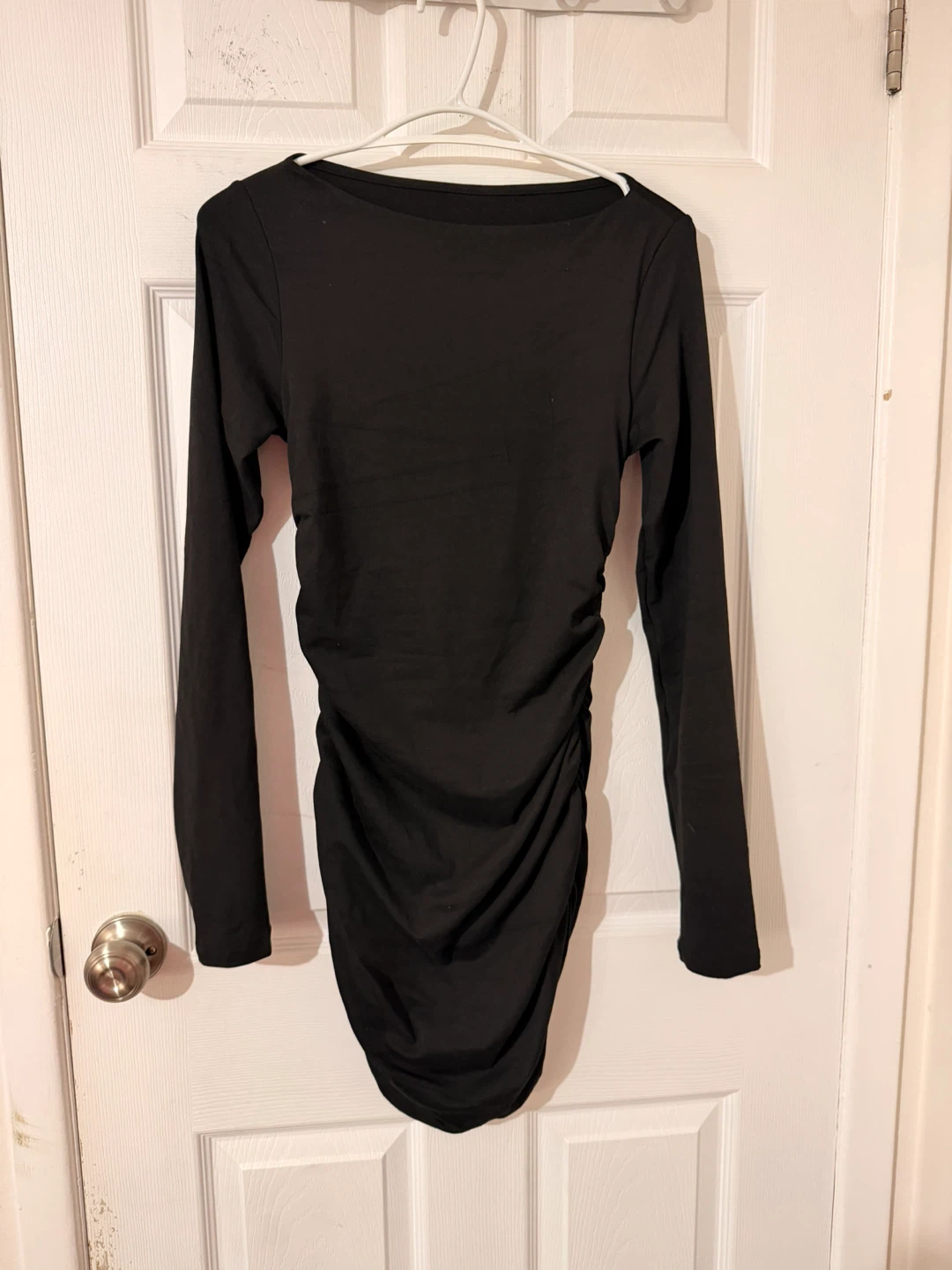 Black Ruched Long Sleeve Dress
