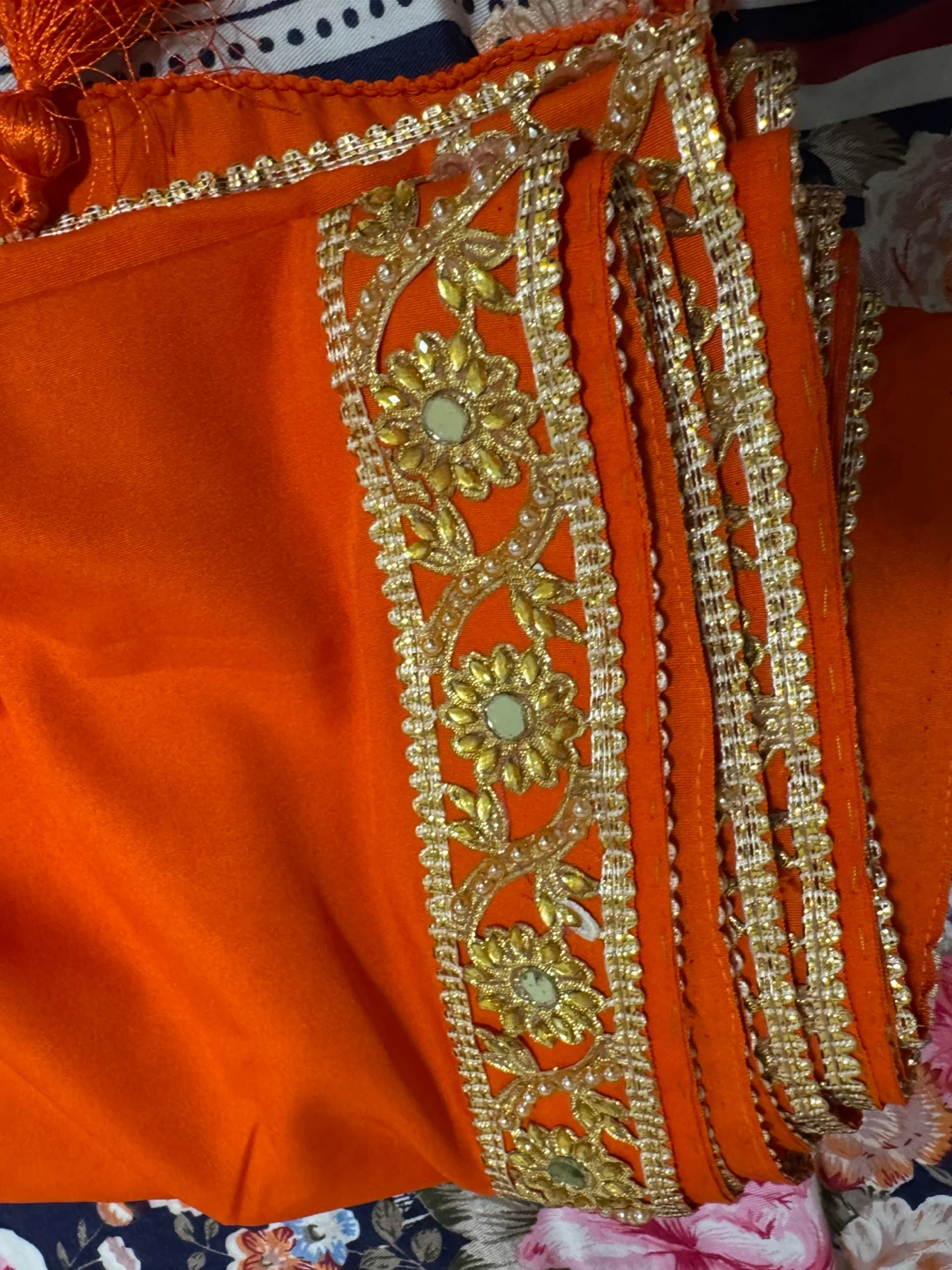 Orange Embroidered Saareee with Tassels - photo 2