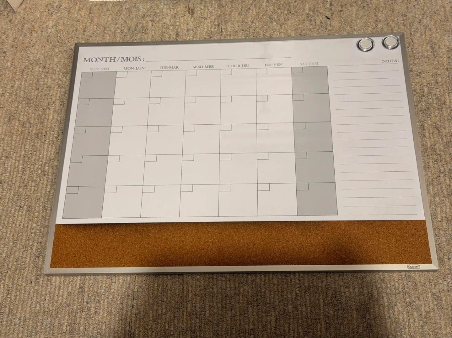 Quartet Monthly Dry Erase Calendar with Cork Strip
