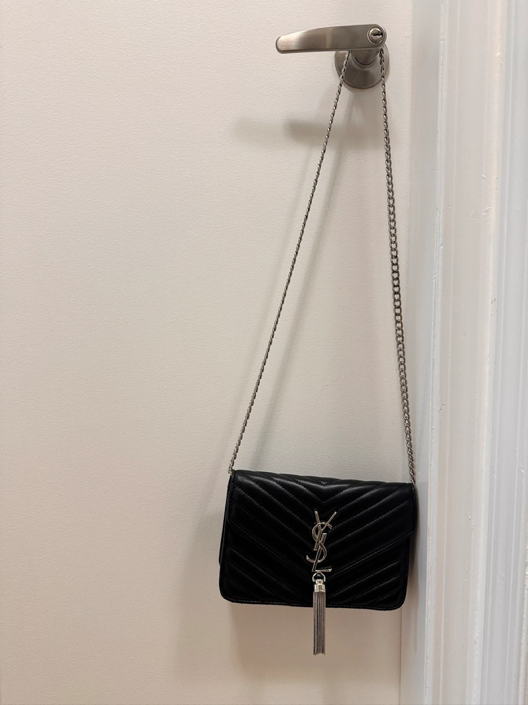 Black Chevron Leather Chain Bag - photo 3