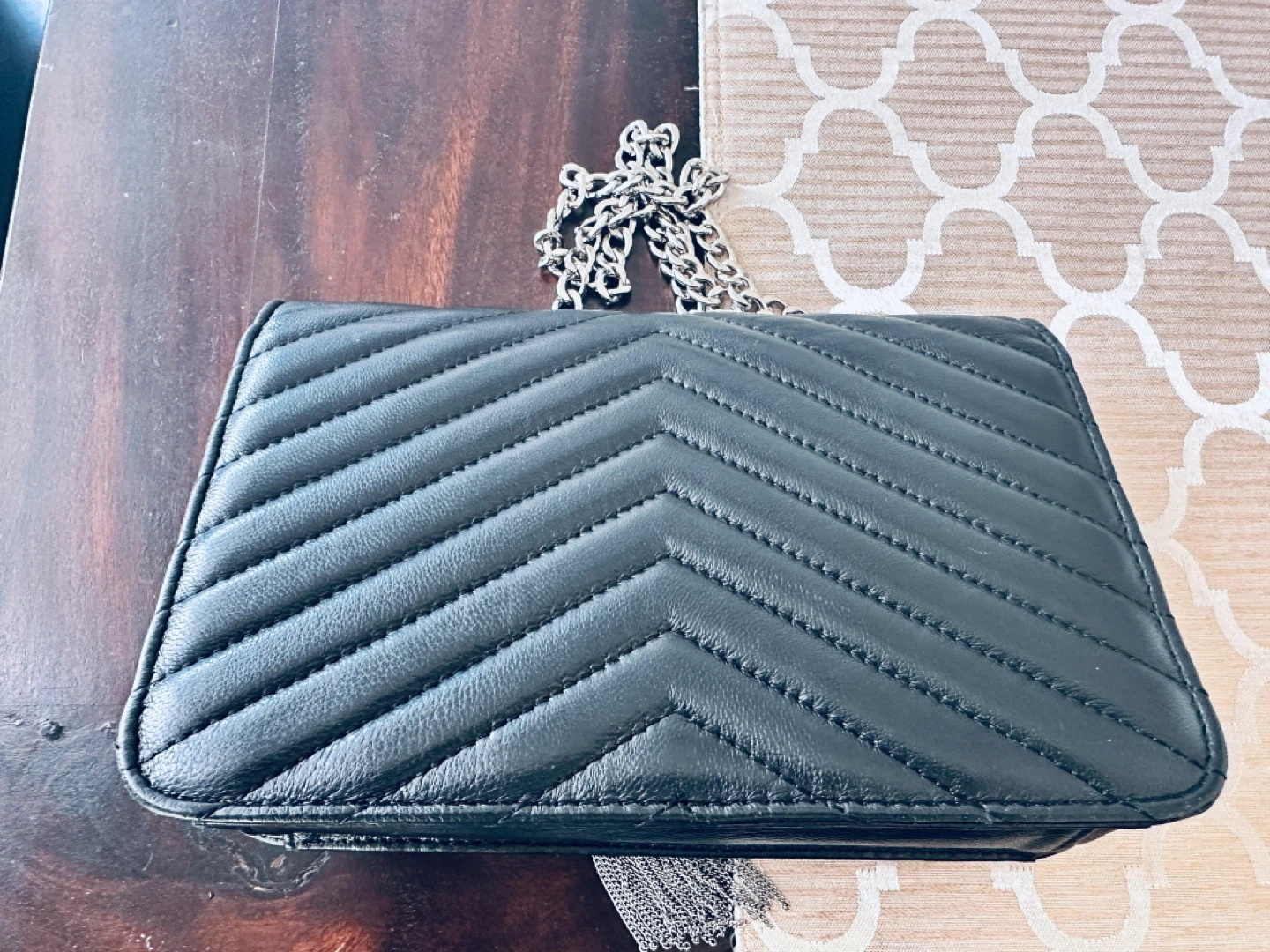 Black Chevron Leather Chain Bag - photo 2