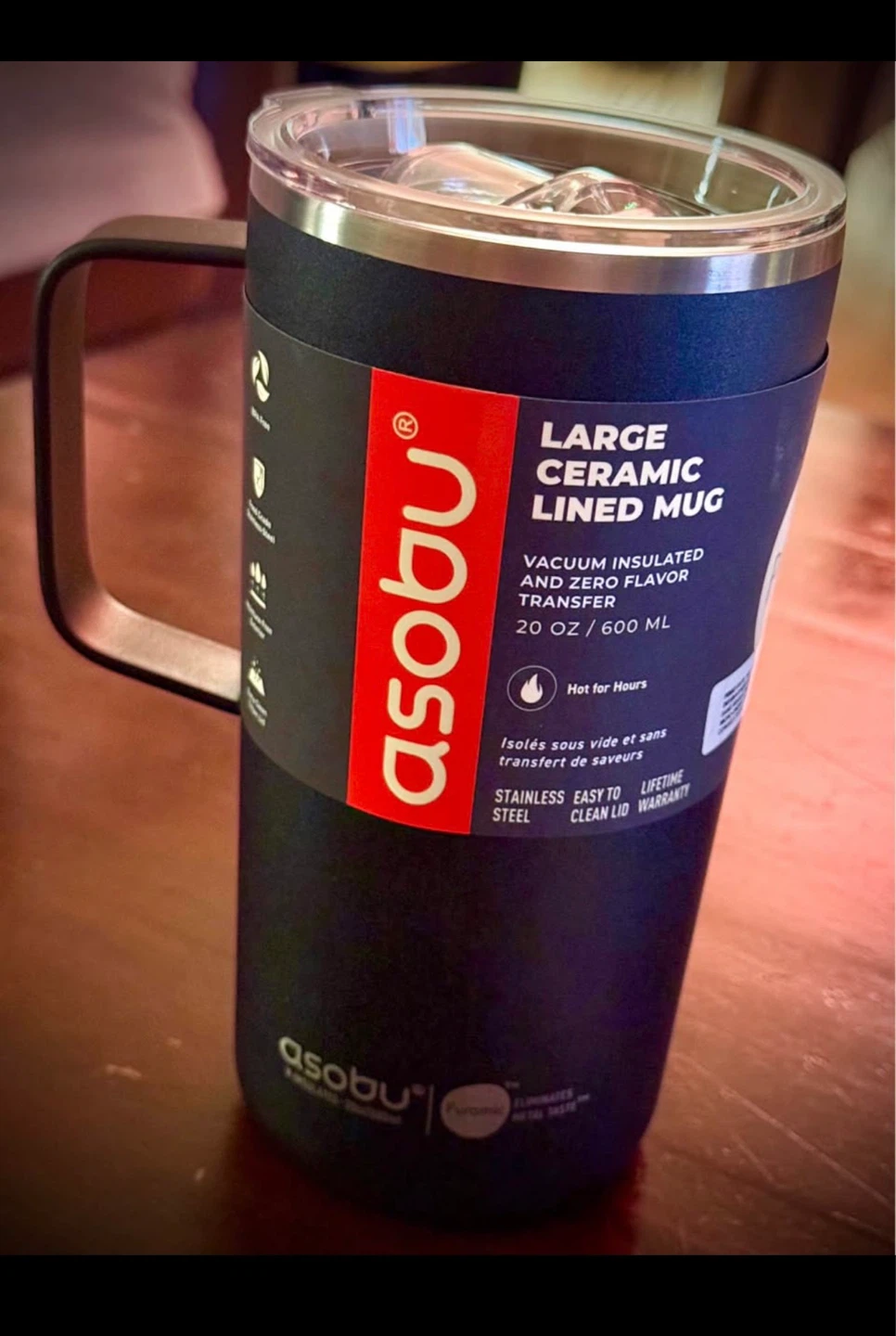 New Sealed ASOBU Ceramic Tower Mug - 20 oz - Black