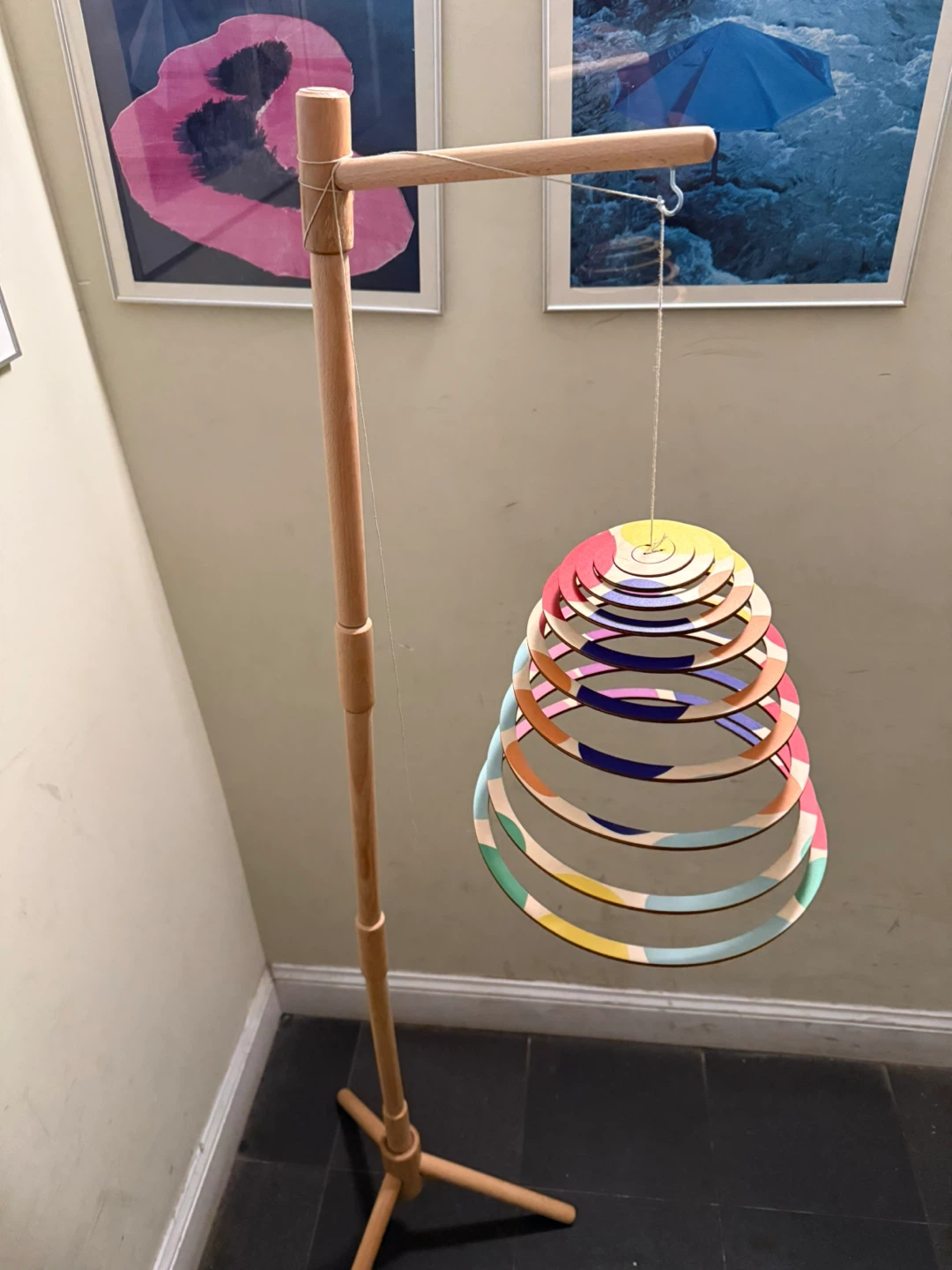 Wooden Mobile Stand with Lovevery Colorful Geometric Mobile