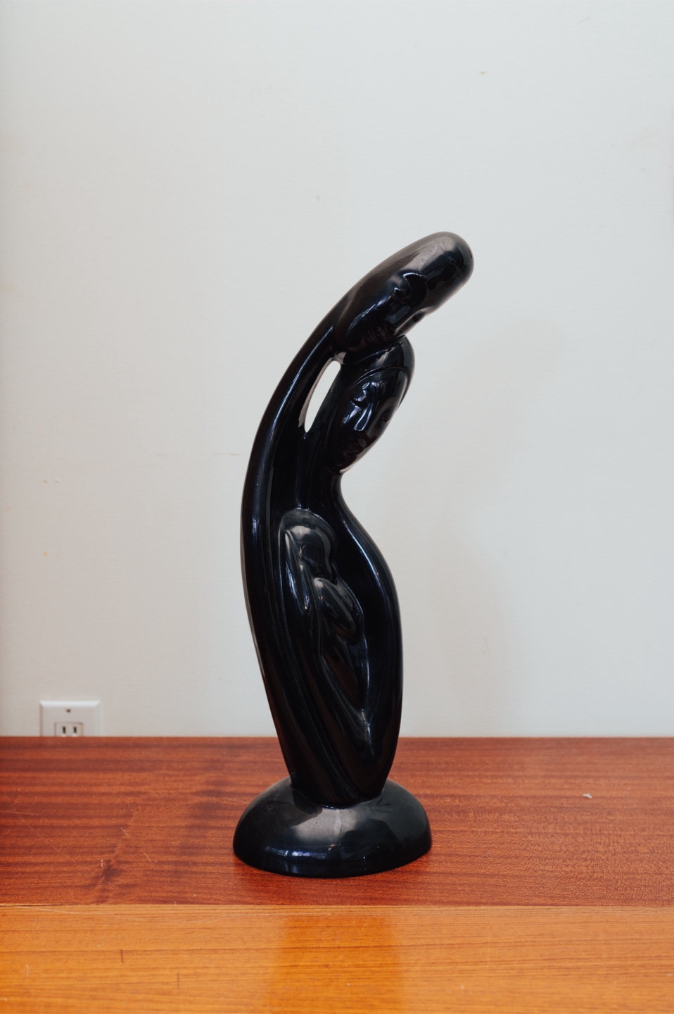 Large Midcentury Abstract Figurative Sculpture in Gloss Black