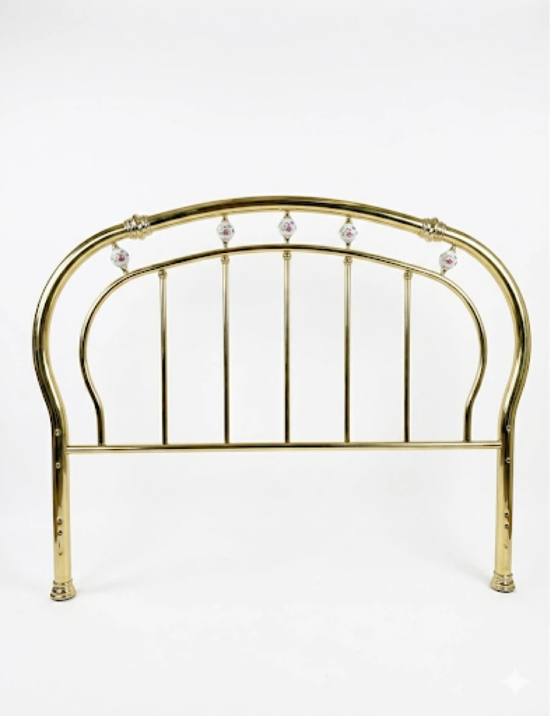 Brass Headboard with Ceramic Floral Accents