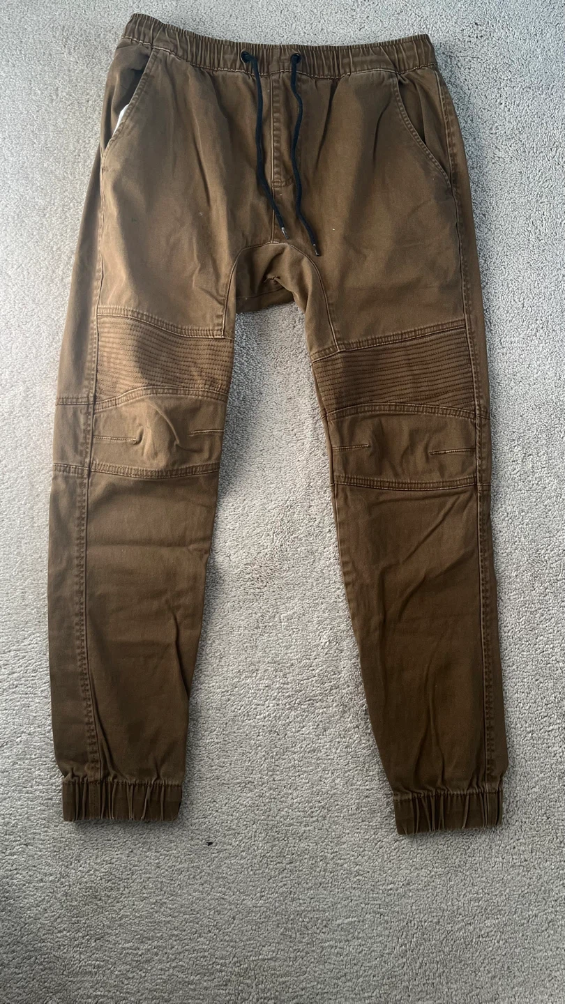 Brown Jogger Pants with Moto Detail