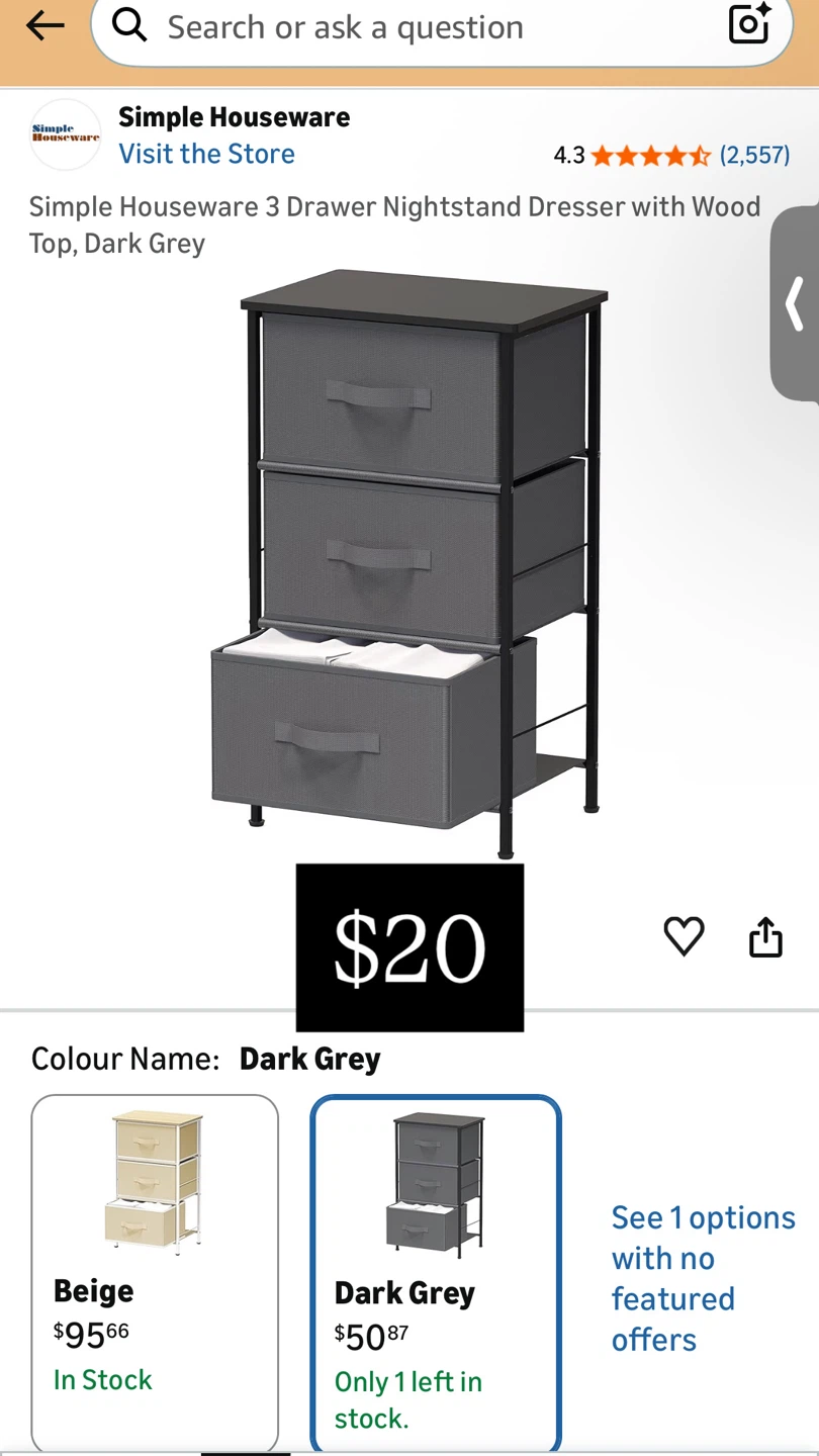 MOVE OUT SALE - Simple Houseware 3 Drawer Nightstand Dresser