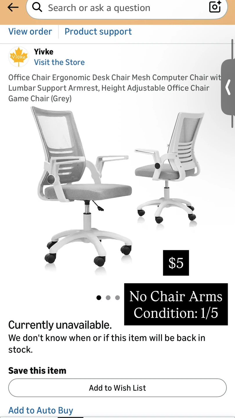 Yivke Ergonomic Mesh Desk Chair (Grey)