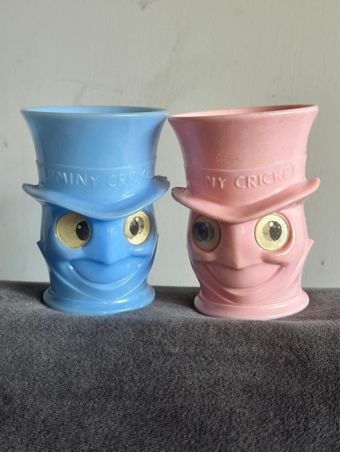Pair of Jiminy Cricket Pink and Blue Plastic Cups
