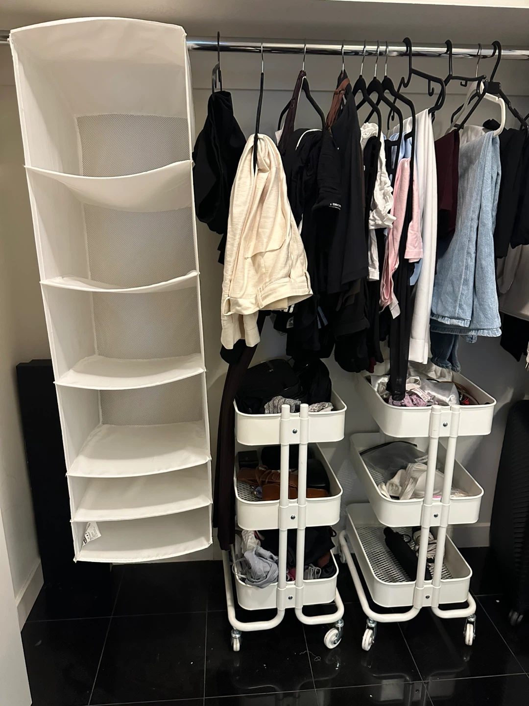 White hanging closet organizer