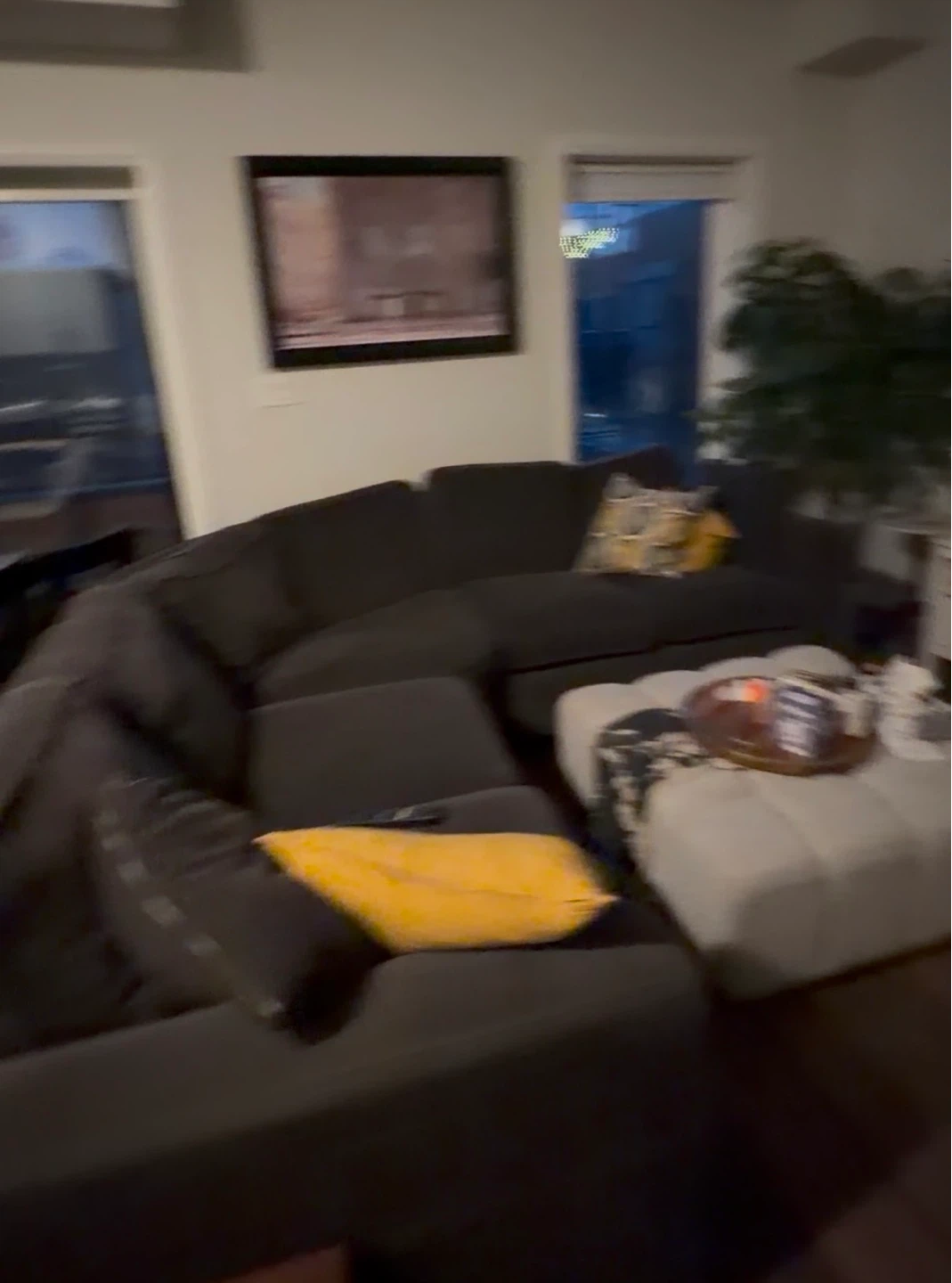 Dark Grey Sectional Sofa with Pillows