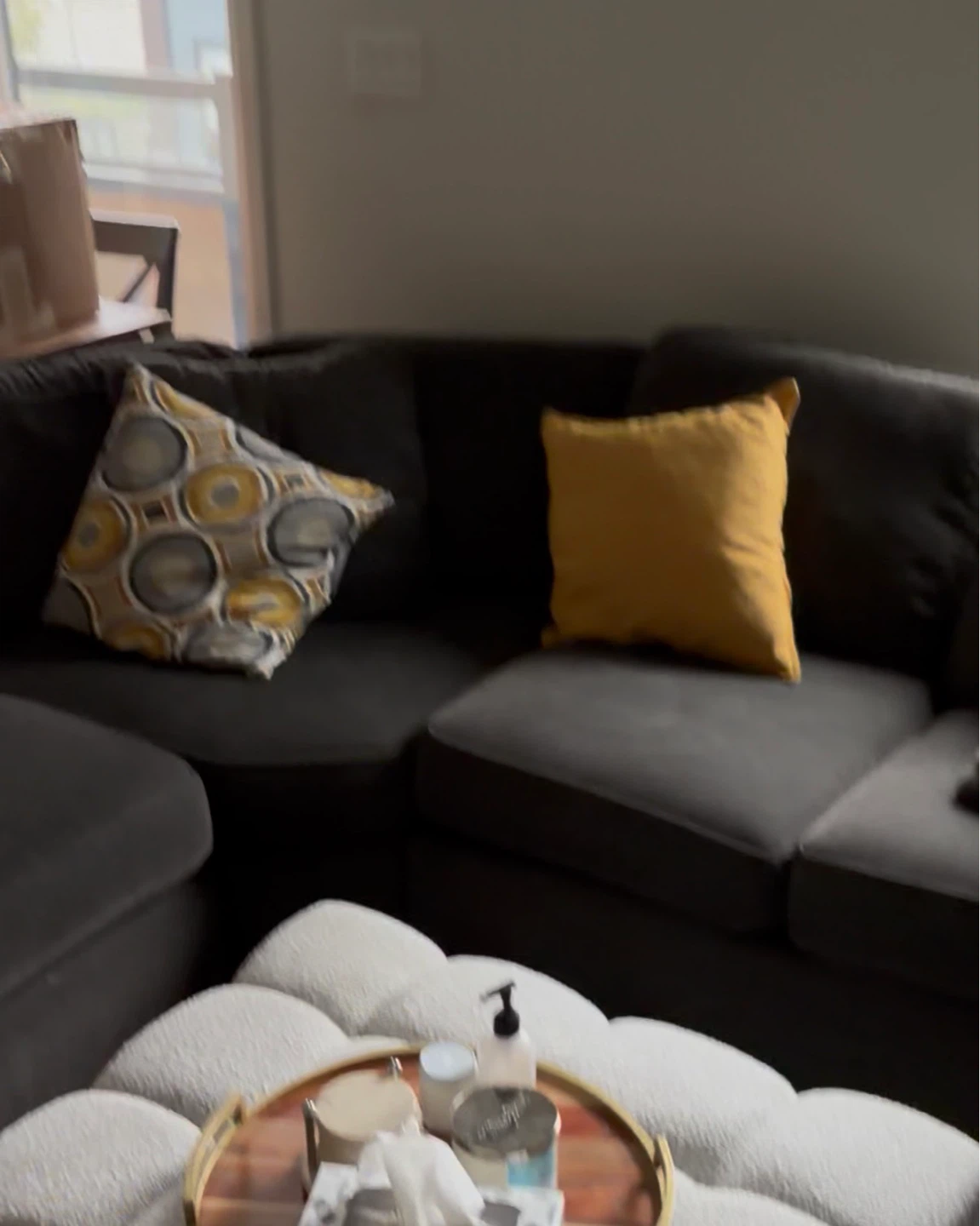 Dark Grey Sectional Sofa with Pillows - photo 4