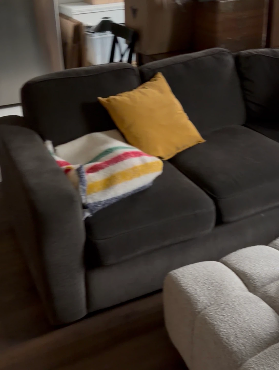 Dark Grey Sectional Sofa with Pillows - photo 3
