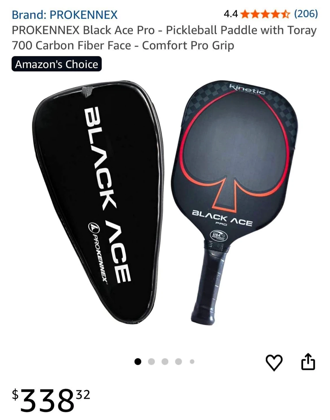 PROKENNEX Black Ace Pro Pickleball Paddle with Cover - Like New