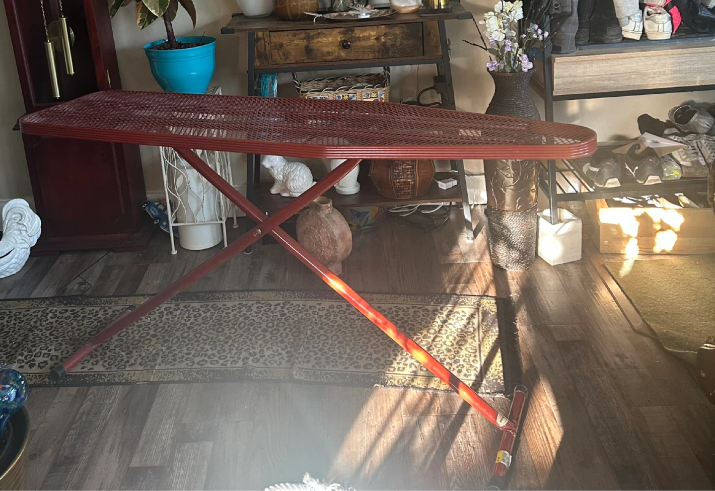 Red Metal Mesh Folding Ironing Board