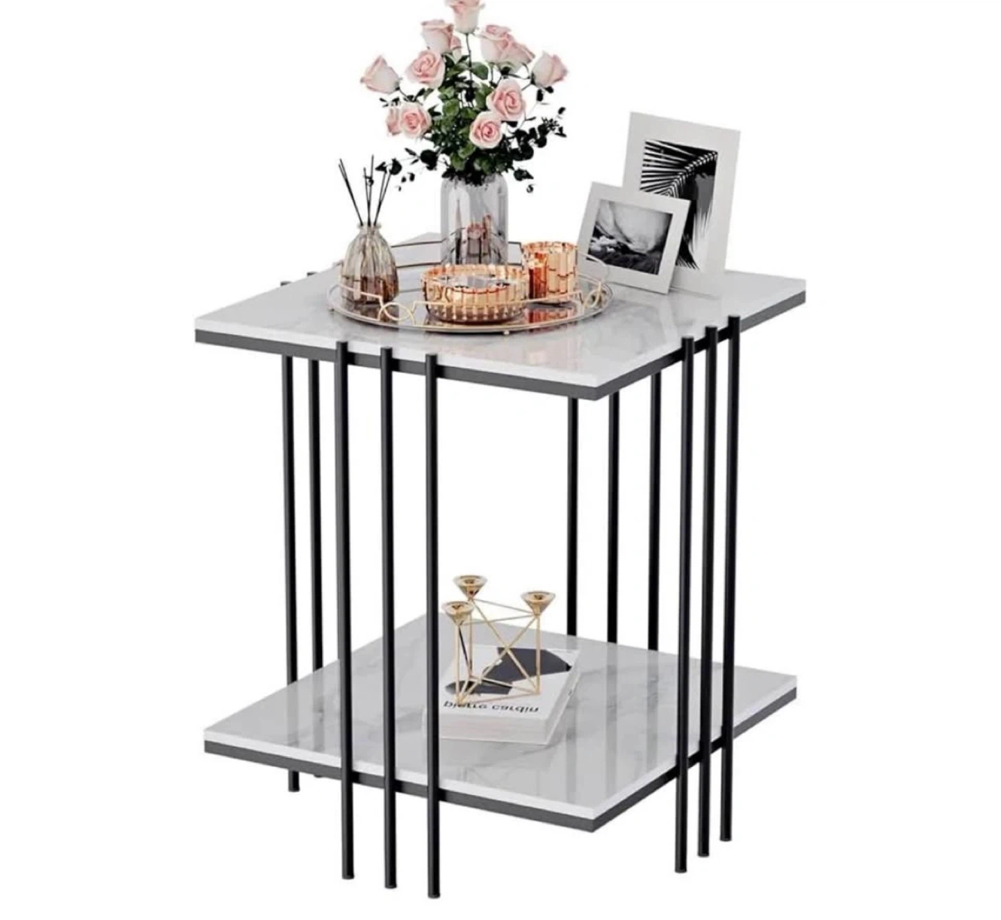 Modern Marble-Look Side Table - photo 3