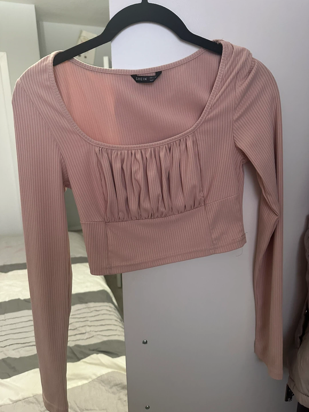 SHEIN Pink Ribbed Long Sleeve Crop Top Size S